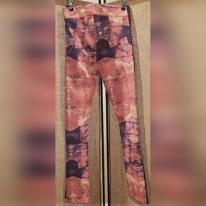 One Teaspoon Pink & Black Abstract Patterned Leggings W/ Side Sequin Piping XS